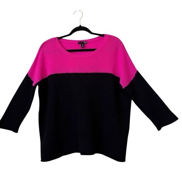 Aqua Magenta & Black Color Block 3/4 Sleeve Cashmere Sweater Sz L Preppy, Soft - Picture 1 of 10